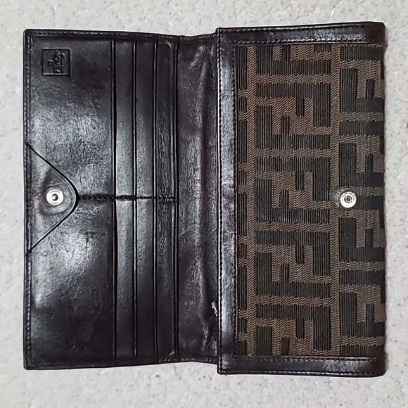 Fendi Zucca Canvas Leather Trimed Wallet Vintage - Picture 2 of 5